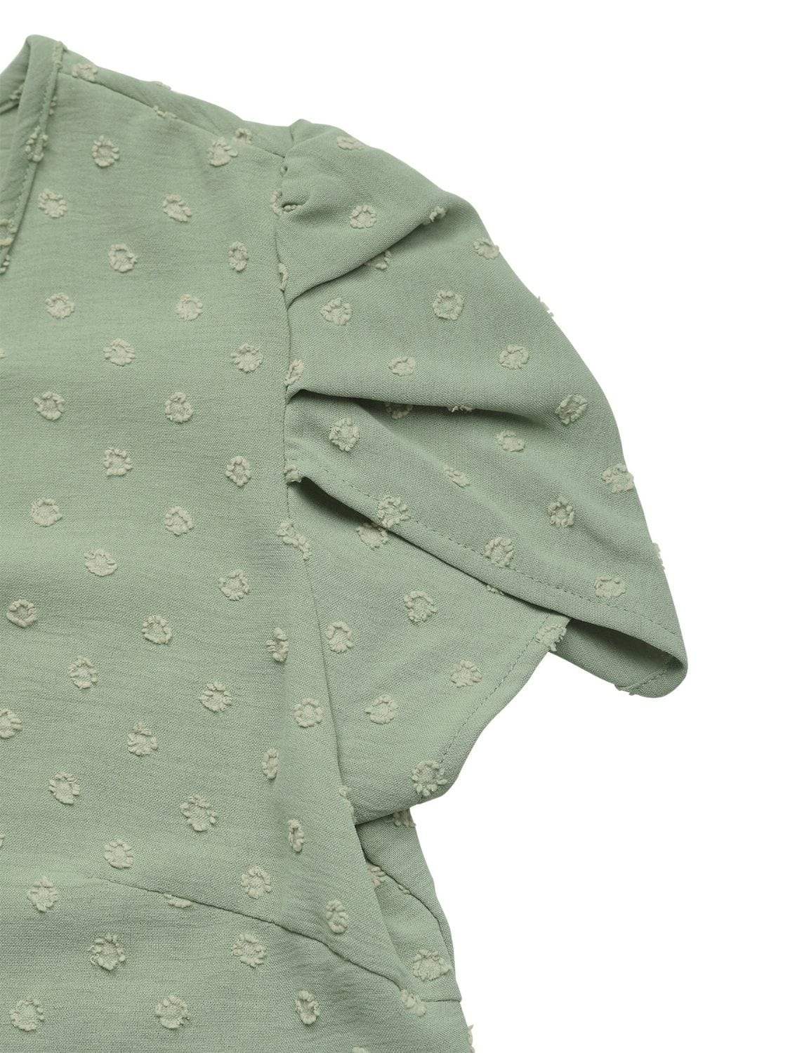 Perfee Swiss Dot Round Neck Petal Sleeve Blouse - Trendsi - Flyclothing LLC