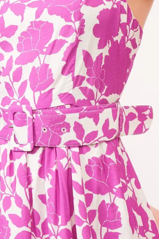 And The Why Square Neck Belted Floral Printed Midi Dress - Trendsi - Flyclothing LLC
