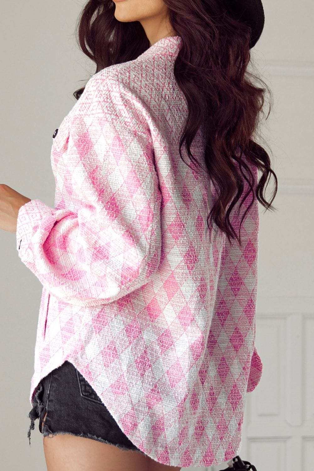 Geometric Print Textured Flap Pocket Shacket - Trendsi - Flyclothing LLC