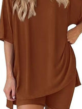 Full Size Half Sleeve T-Shirt and Shorts Set Plus Size - Trendsi - Flyclothing LLC