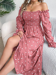 Polka Dot Flounce Sleeve Midi Dress - Trendsi
