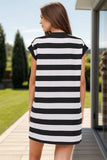 Striped Round Neck Cap Sleeve Mini Dress - Trendsi - Flyclothing LLC