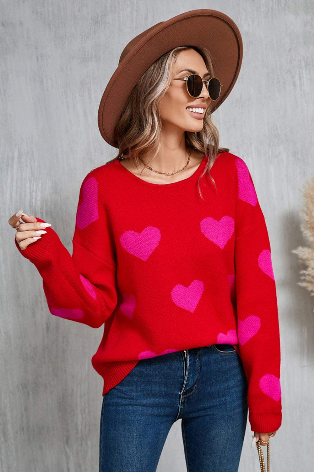 Angel Wings Heart Round Neck Dropped Shoulder Sweater - Trendsi - Flyclothing LLC