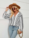 Geometric Collared Neck Long Sleeve Shirt - Trendsi - Flyclothing LLC