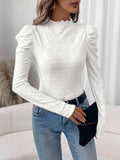 Eyelet Mock Neck Long Sleeve Top - Trendsi - Flyclothing LLC