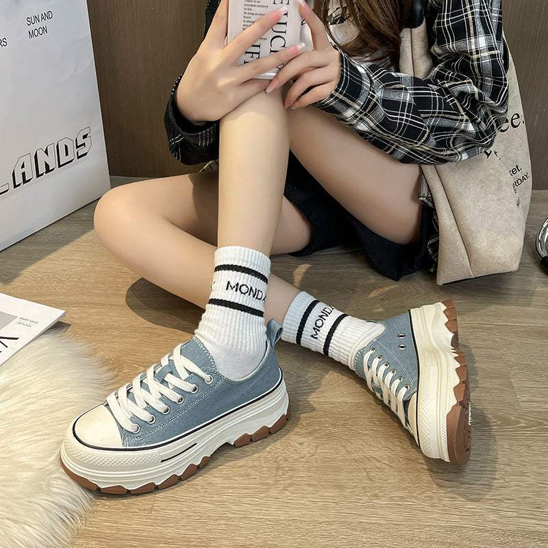 Round Toe Platform Canvas Sneakers - Trendsi - Flyclothing LLC