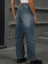Half Elastic Waist Straight Leg Jeans - Trendsi - Flyclothing LLC
