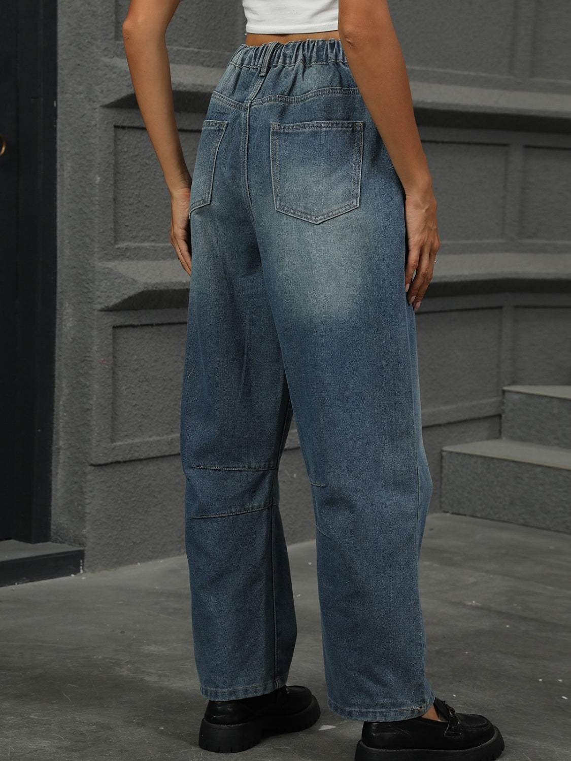 Half Elastic Waist Straight Leg Jeans - Trendsi - Flyclothing LLC