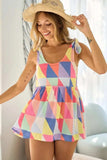 BiBi Multi Color Block Brushed Tied Ribbon Shoulder Top - Trendsi - Flyclothing LLC