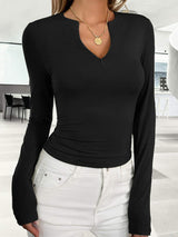 Notched Long Sleeve T-Shirt - Trendsi - Flyclothing LLC
