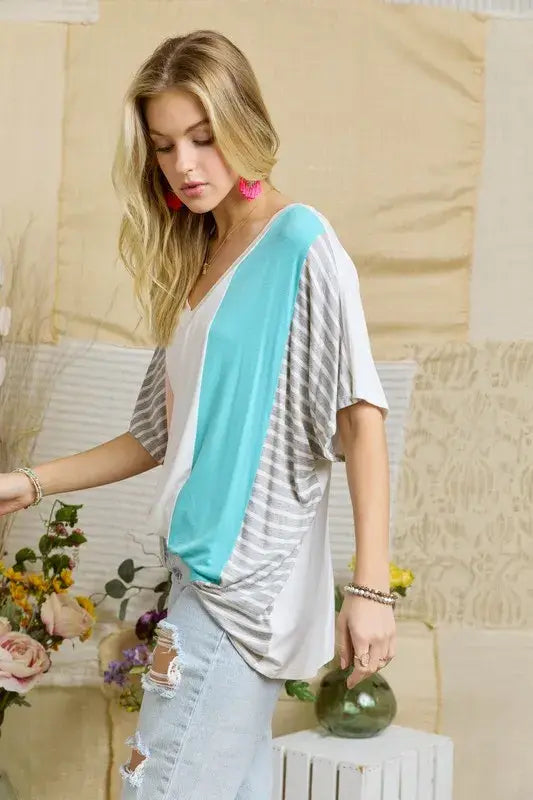 ADORA Colorblock Casual Knit Tunic Top - Trendsi - Flyclothing LLC
