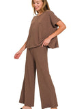 Zenana Cotton Slub Top & Pants Set - Trendsi