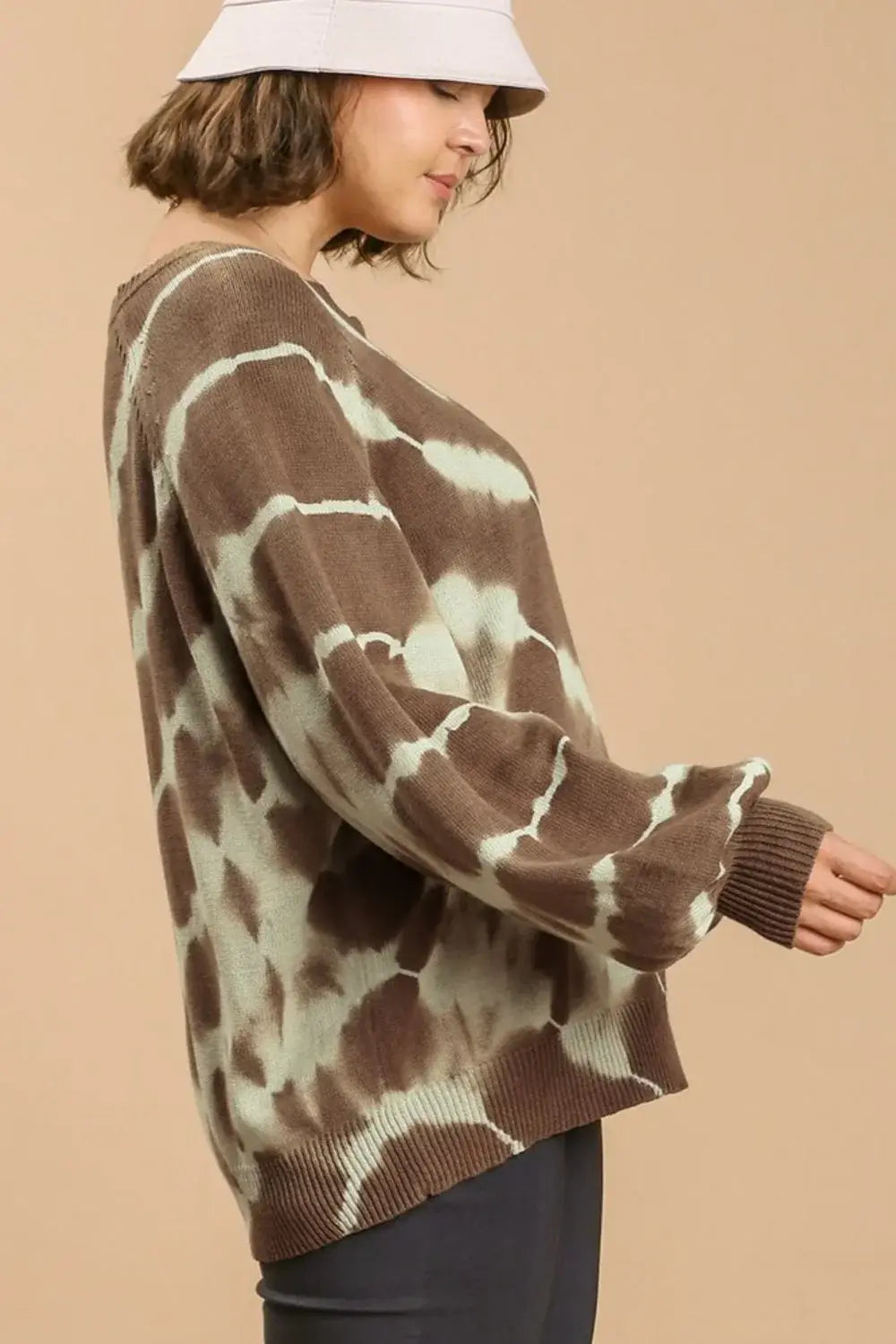 Umgee Full Size Ribbed Hem Tie Dye Round Neck Sweater Plus Size - Trendsi - Flyclothing LLC
