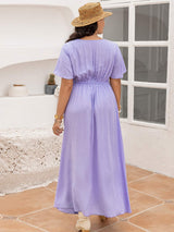 Plus Size Swiss Dot High-Low Surplice Dress - Trendsi - Flyclothing LLC