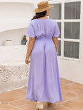 Plus Size Swiss Dot High-Low Surplice Dress - Trendsi - Flyclothing LLC