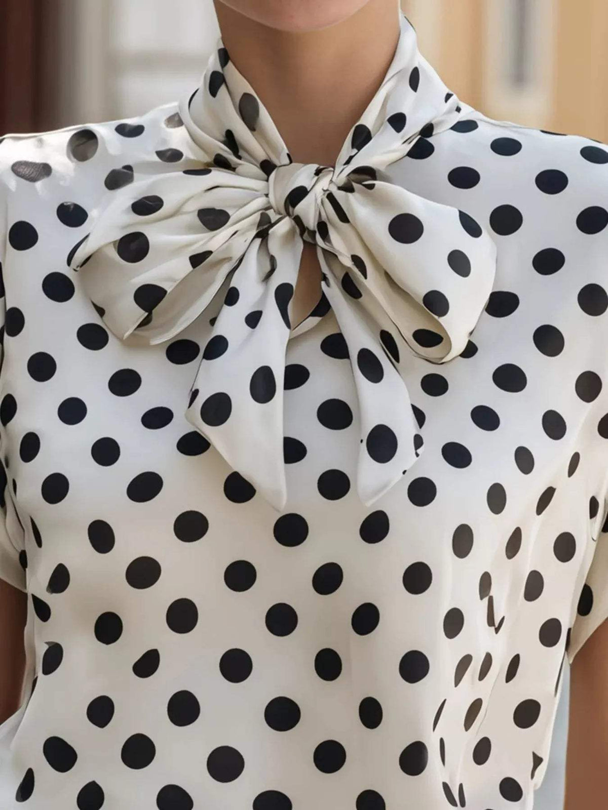Polka Dot Bow Tie Blouse - Trendsi - Flyclothing LLC