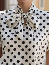 Polka Dot Bow Tie Blouse - Trendsi - Flyclothing LLC