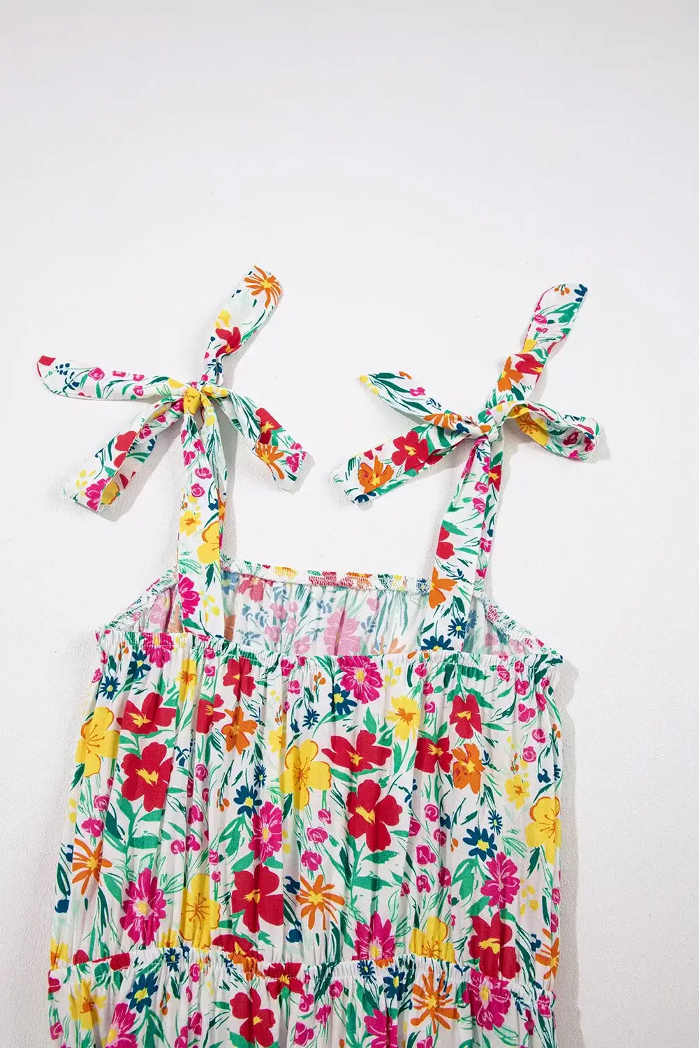 Floral Knotted Straps Cinched Waist Ruffle Hem Mini Dress - Trendsi - Flyclothing LLC