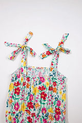 Floral Knotted Straps Cinched Waist Ruffle Hem Mini Dress - Trendsi - Flyclothing LLC