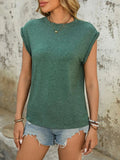 Perfee Round Neck Cap Sleeve T-Shirt - Trendsi