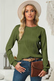 Textured Round Neck Long Sleeve Blouse - Trendsi - Flyclothing LLC