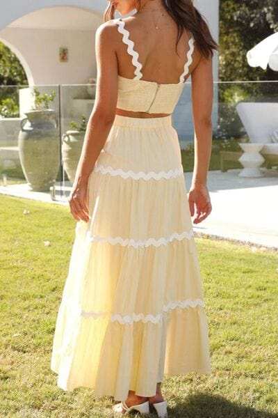 Contrast Trim Cami and Maxi Skirt Set - Trendsi - Flyclothing LLC