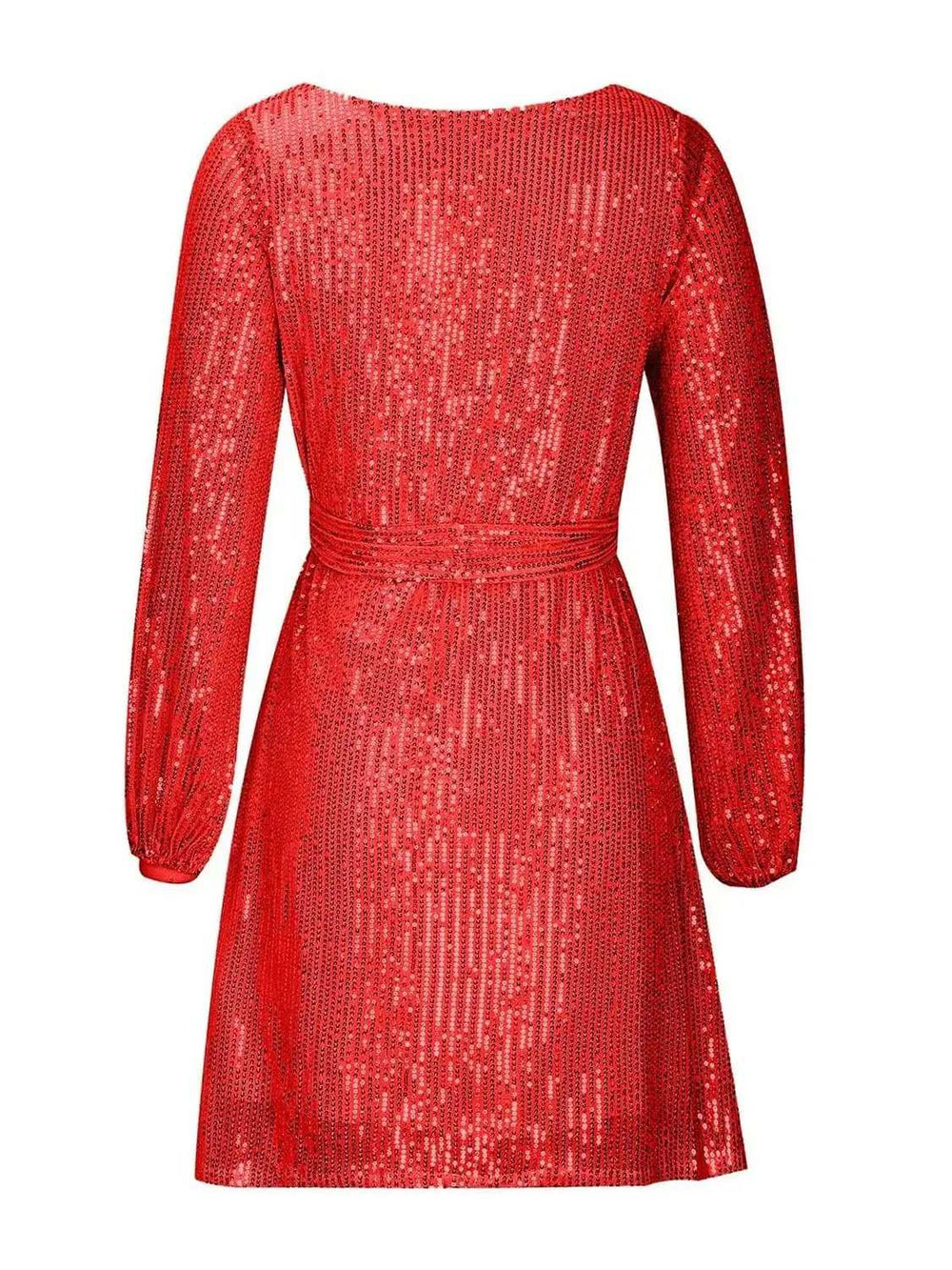 Sequin Tie Waist Long Sleeve Mini Dress - Trendsi - Flyclothing LLC