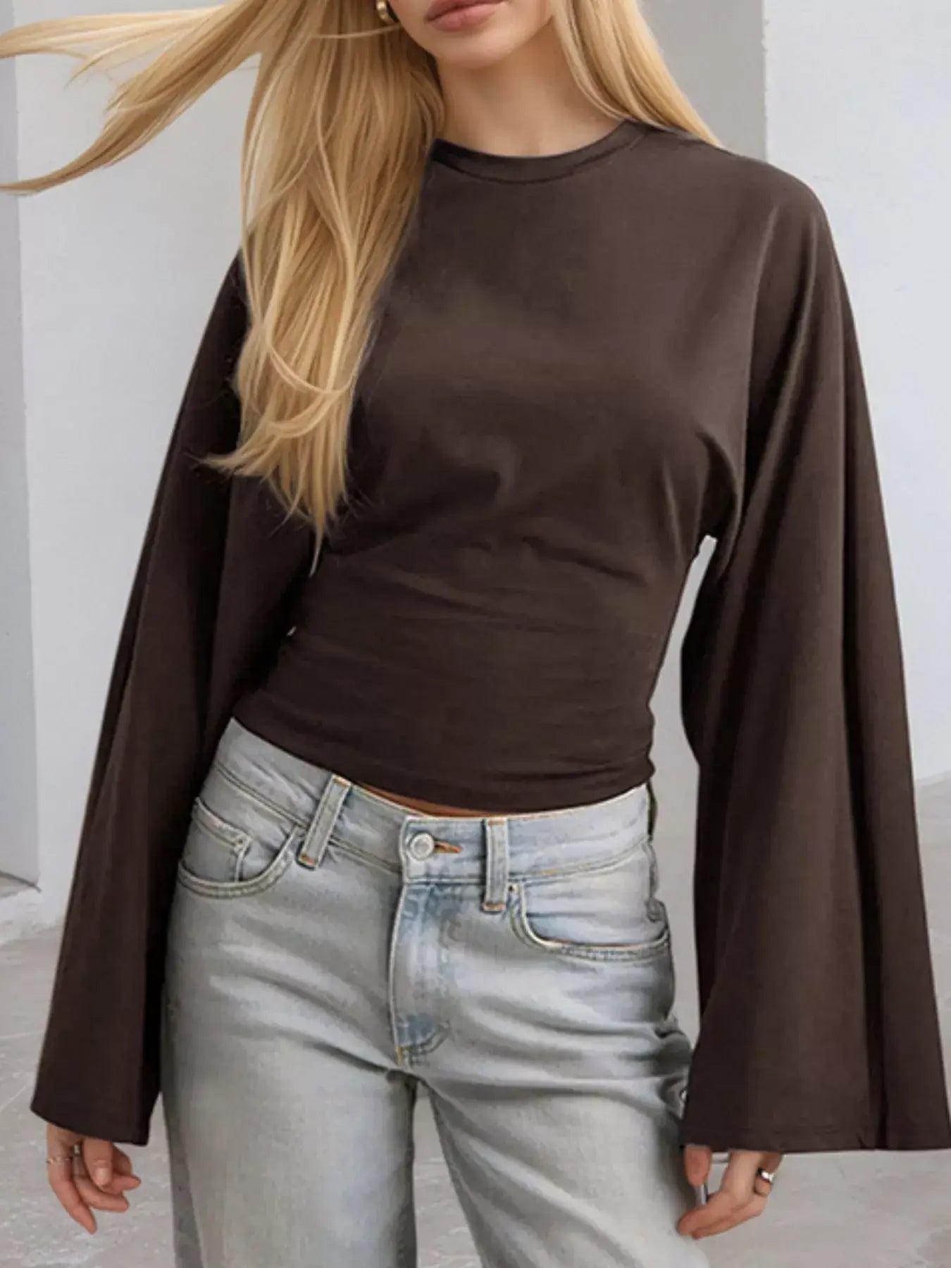Full Size Long Sleeve Fitted T-Shirt Plus Size - Trendsi - Flyclothing LLC