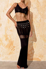 Openwork Scoop Neck Spaghetti Strap Swimsuit Cover-Up Set - Trendsi - Flyclothing LLC