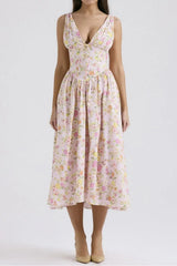 Floral V-Neck Sleeveless Midi Dress with Pockets - Trendsi - Flyclothing LLC