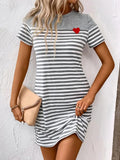 Striped Round Neck Short Sleeve Mini Dress - Trendsi