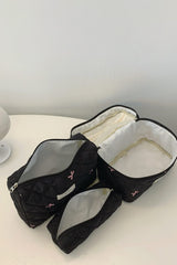 3 Piece Bow Quilted Cloth Storage Bag Set - Trendsi