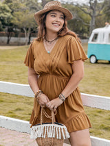 Plus Size Ruffled V-Neck Short Sleeve Romper - Trendsi - Flyclothing LLC