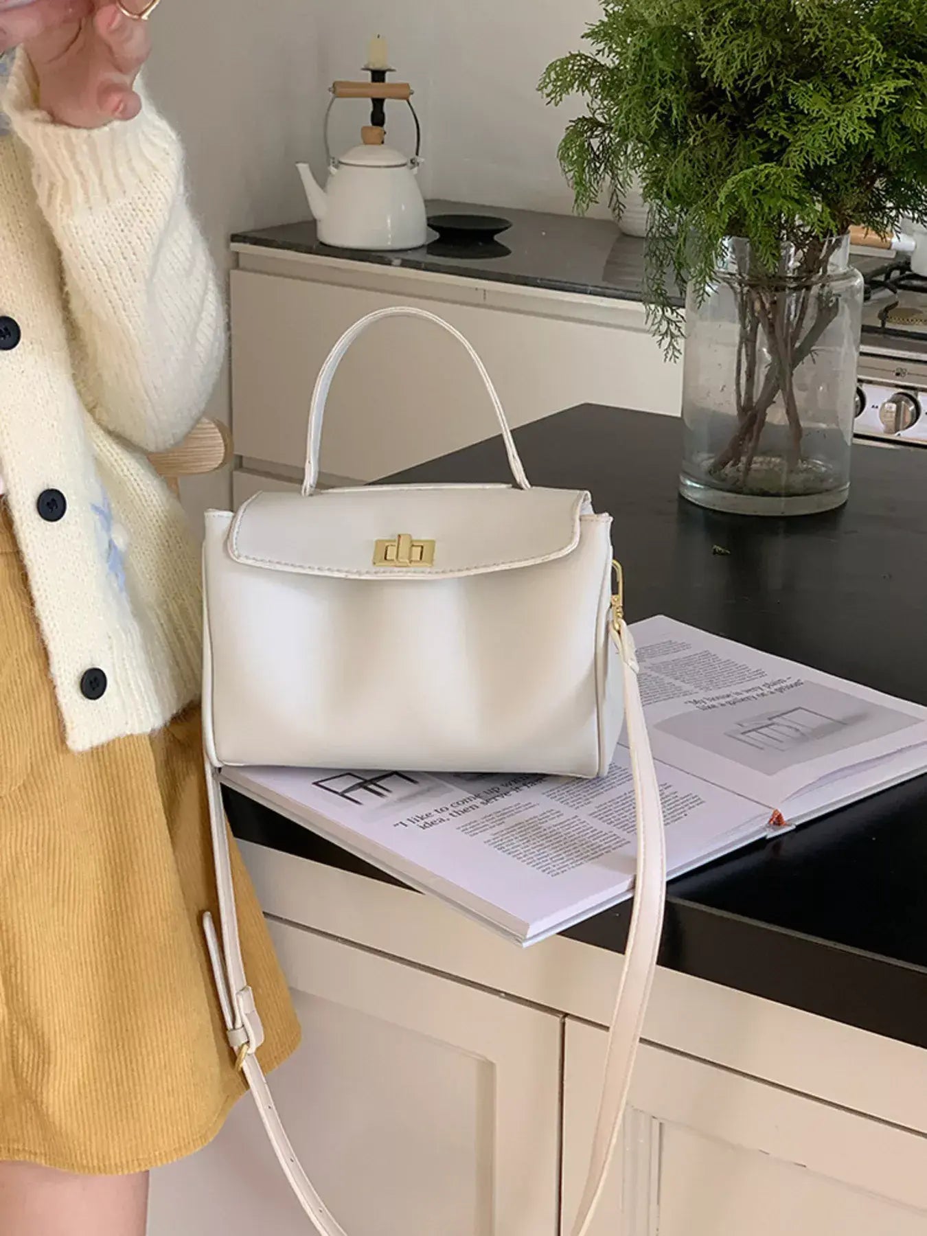 Golden Clasp Leather Crossbody Bag - Trendsi - Flyclothing LLC