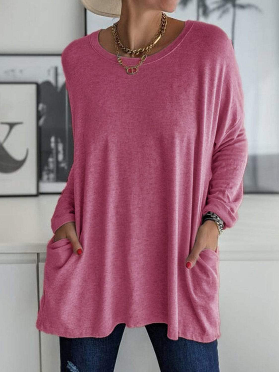 Full Size Round Neck Long Sleeve T-Shirt - Trendsi - Flyclothing LLC