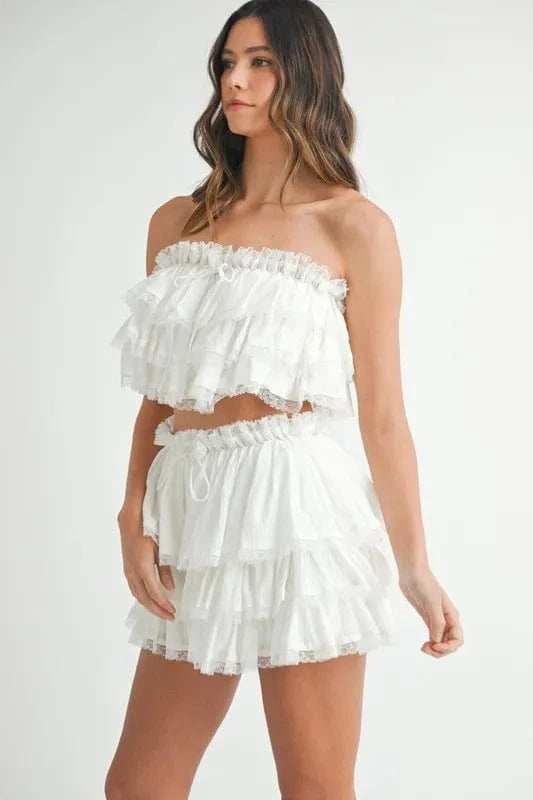 MABLE Ruffle Layered Crop Top and Mini Skirt Set - Trendsi - Flyclothing LLC