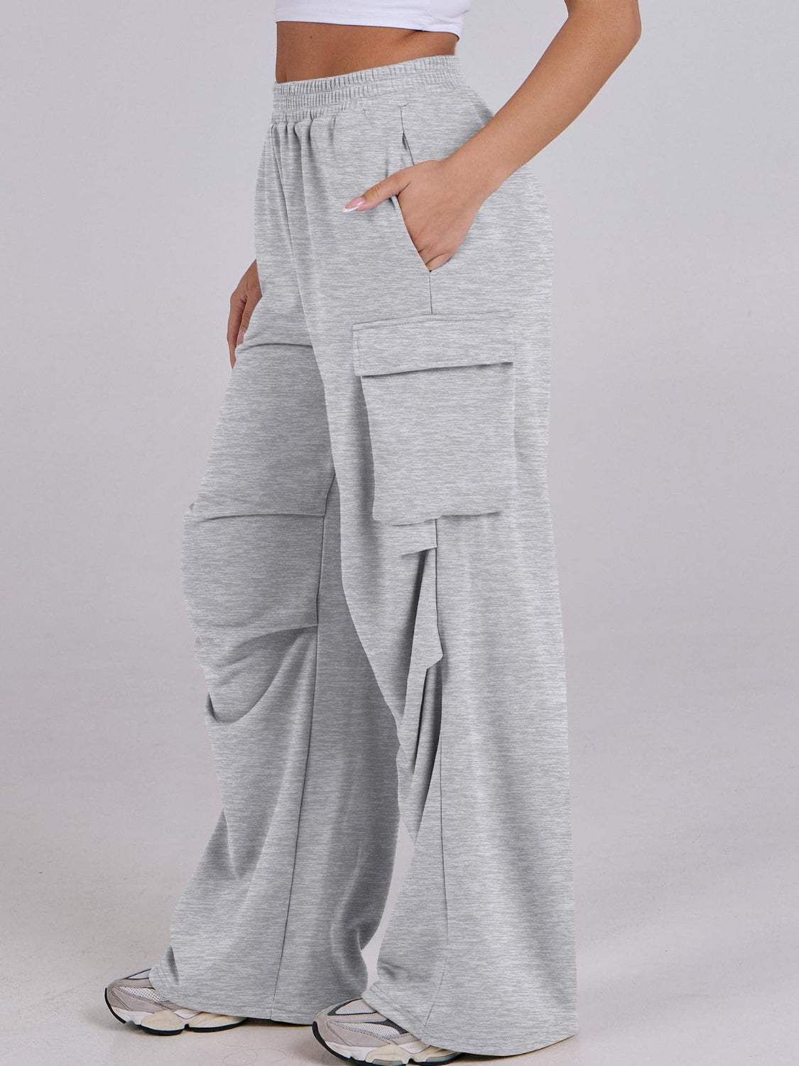 Elastic Waist Wide Leg Pants with Pockets - Trendsi - Flyclothing LLC