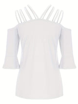 Full Size Cold Shoulder Three-Quarter Sleeve Blouse - Trendsi - Flyclothing LLC