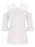 Full Size Cold Shoulder Three-Quarter Sleeve Blouse - Trendsi