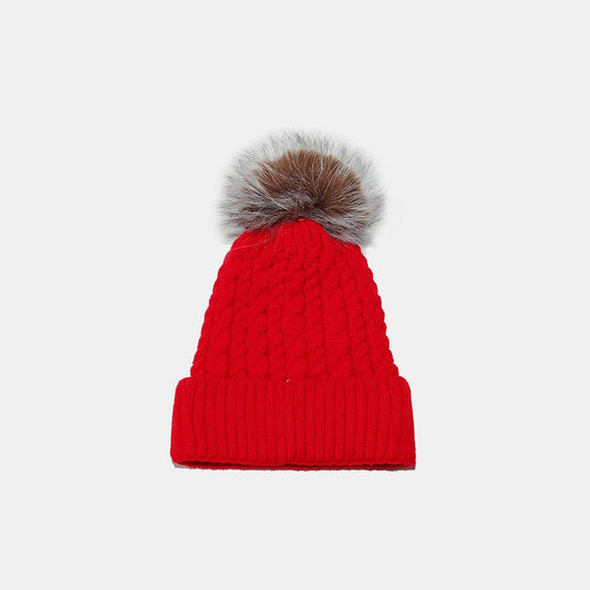 Cable Knit Winter Hat with Pompom - Trendsi
