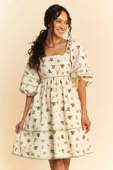 Davi & Dani Cactus Printed Poplin Contrast Piping Mini Dress - Trendsi - Flyclothing LLC