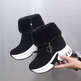 Fuzzy Side Zipper Platform Ankle Boots - Trendsi - Flyclothing LLC