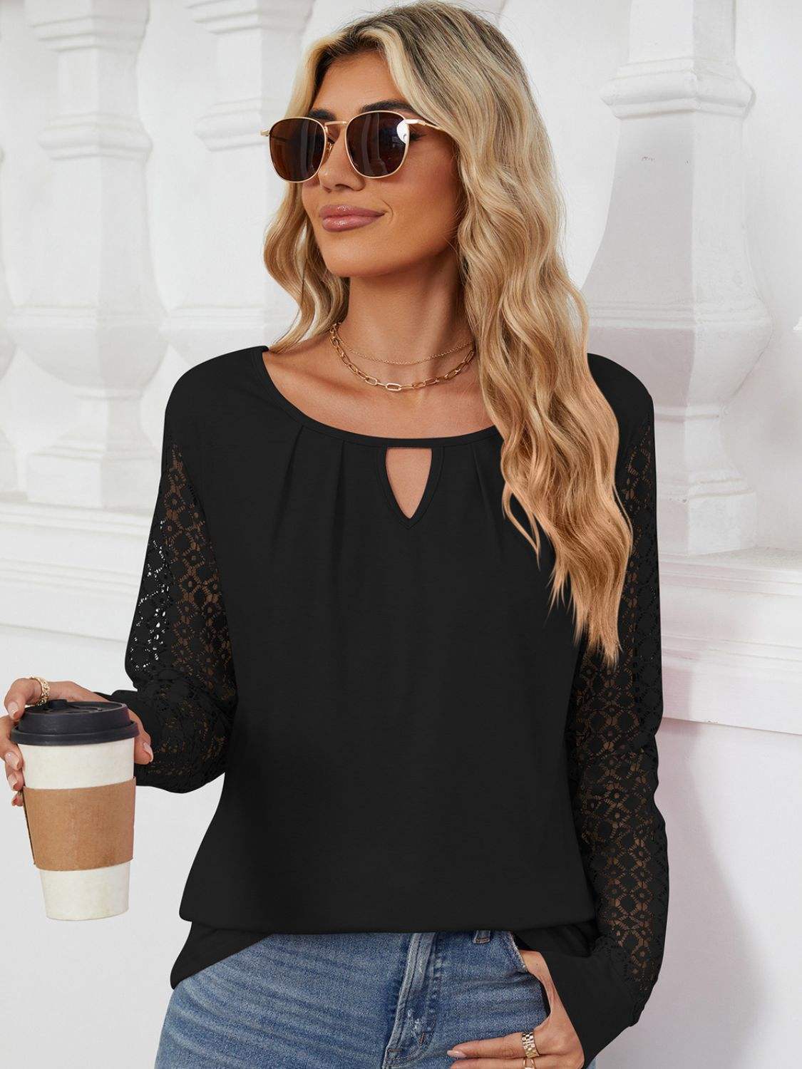 Cutout Round Neck Long Sleeve T-Shirt - Trendsi - Flyclothing LLC