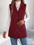 Button-Front Longline Vest Coat - Trendsi - Flyclothing LLC