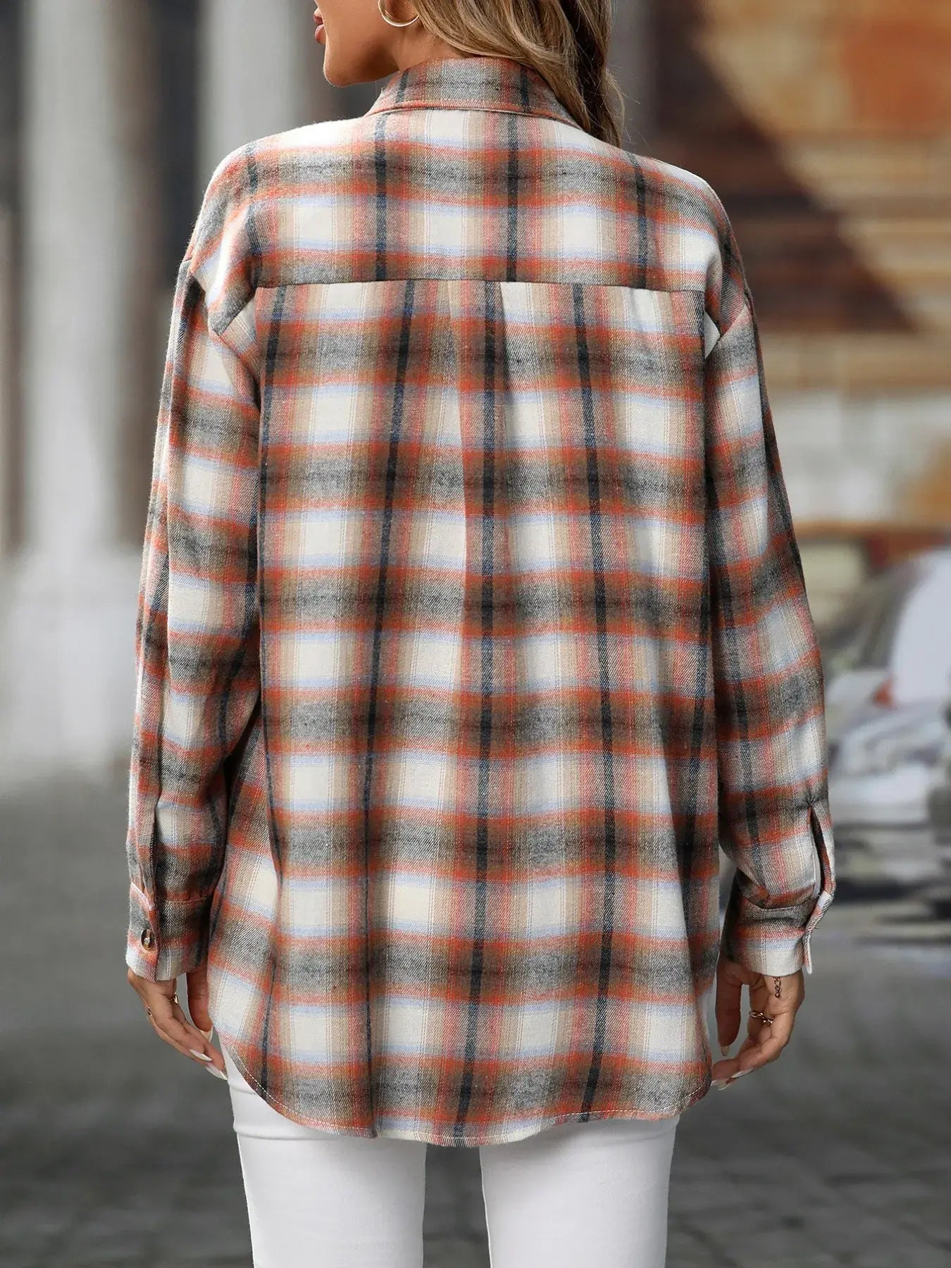 Oversized Plaid Button-Up Shirt - Trendsi - Flyclothing LLC