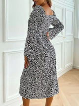 Printed Tie Flare Sleeve Midi Dress - Trendsi - Flyclothing LLC
