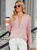 Striped Notched Long Sleeve T-Shirt - Trendsi - Flyclothing LLC