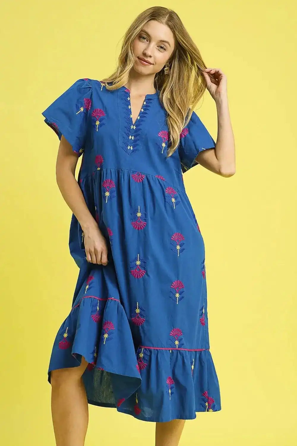 Umgee Embroidered Tiered Midi Dress - Trendsi