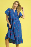 Umgee Embroidered Tiered Midi Dress - Trendsi