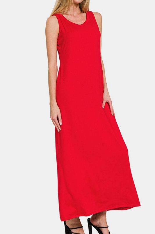 Zenana Scoop Neck Wide Strap Tank Dress - Trendsi - Flyclothing LLC
